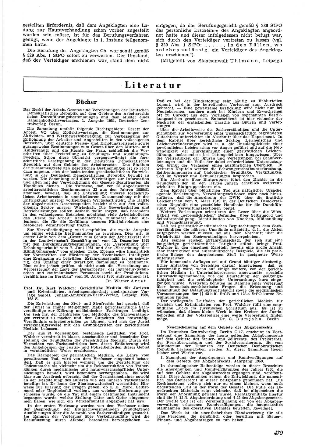 Neue Justiz (NJ), Zeitschrift für Recht und Rechtswissenschaft [Deutsche Demokratische Republik (DDR)], 5. Jahrgang 1951, Seite 479 (NJ DDR 1951, S. 479)