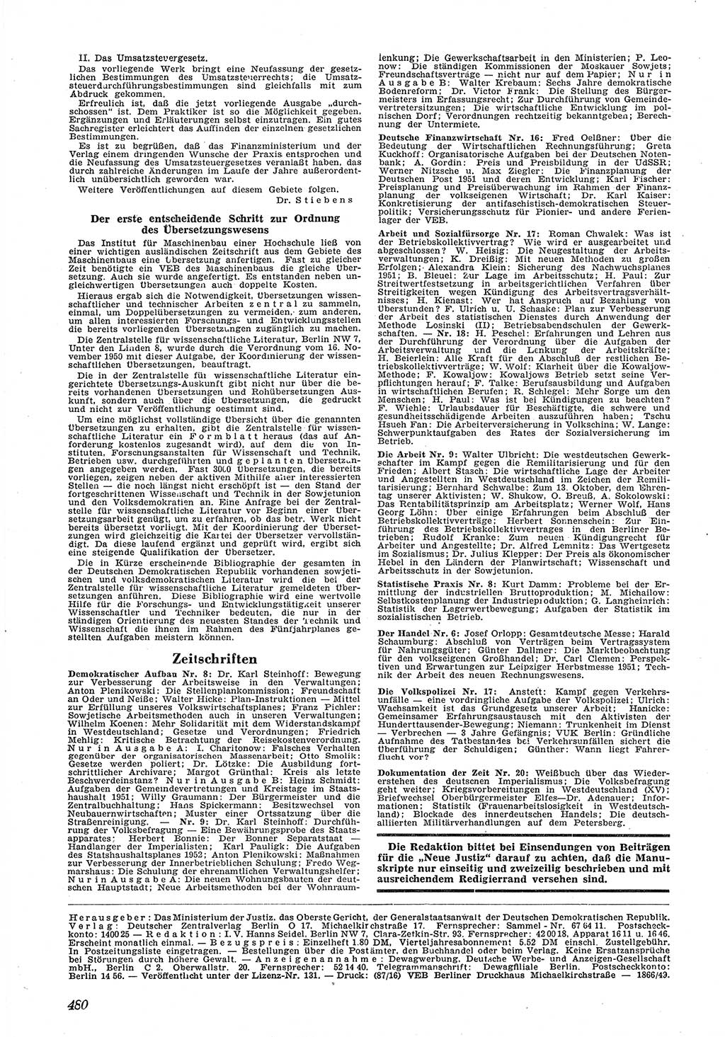 Neue Justiz (NJ), Zeitschrift für Recht und Rechtswissenschaft [Deutsche Demokratische Republik (DDR)], 5. Jahrgang 1951, Seite 480 (NJ DDR 1951, S. 480)