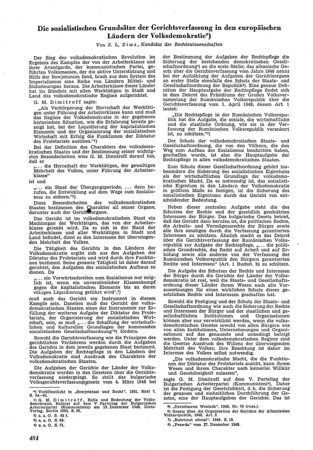 Neue Justiz (NJ), Zeitschrift für Recht und Rechtswissenschaft [Deutsche Demokratische Republik (DDR)], 5. Jahrgang 1951, Seite 484 (NJ DDR 1951, S. 484)