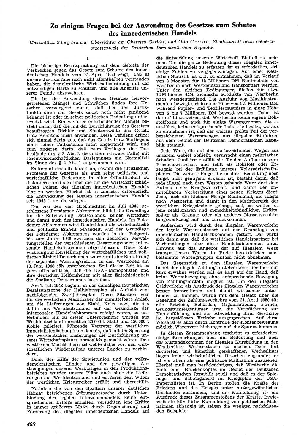 Neue Justiz (NJ), Zeitschrift für Recht und Rechtswissenschaft [Deutsche Demokratische Republik (DDR)], 5. Jahrgang 1951, Seite 498 (NJ DDR 1951, S. 498)