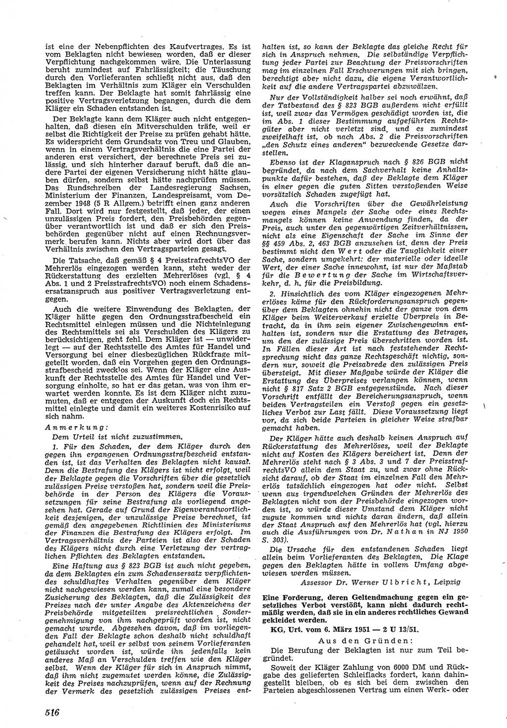 Neue Justiz (NJ), Zeitschrift für Recht und Rechtswissenschaft [Deutsche Demokratische Republik (DDR)], 5. Jahrgang 1951, Seite 516 (NJ DDR 1951, S. 516)