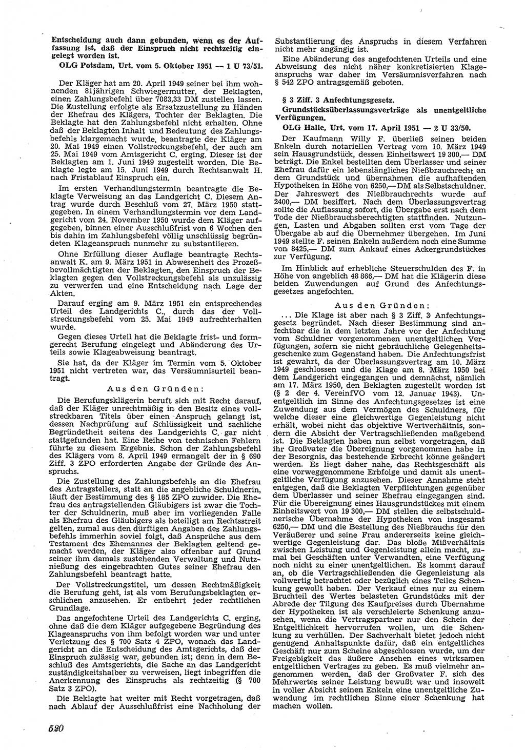 Neue Justiz (NJ), Zeitschrift für Recht und Rechtswissenschaft [Deutsche Demokratische Republik (DDR)], 5. Jahrgang 1951, Seite 520 (NJ DDR 1951, S. 520)