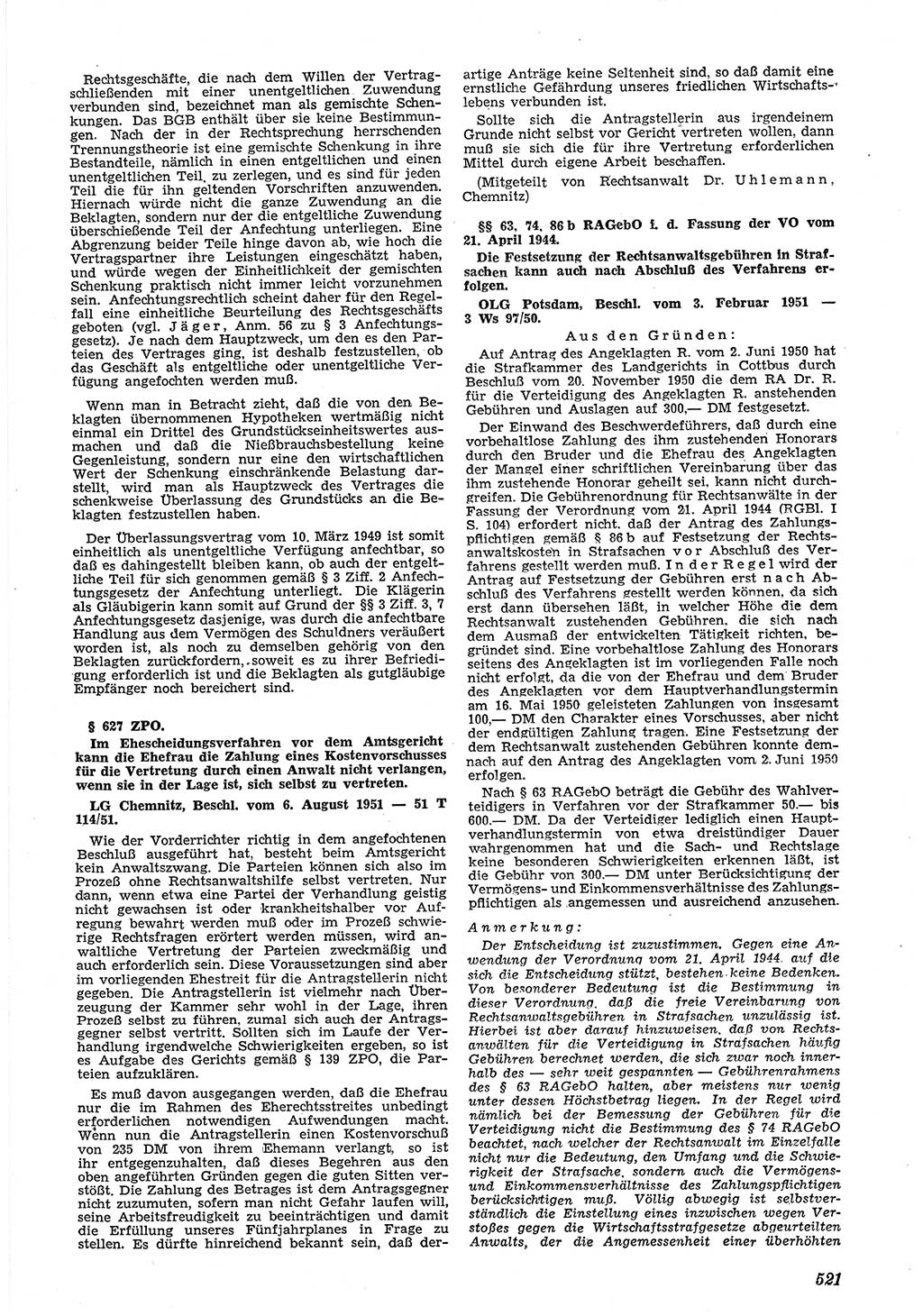 Neue Justiz (NJ), Zeitschrift für Recht und Rechtswissenschaft [Deutsche Demokratische Republik (DDR)], 5. Jahrgang 1951, Seite 521 (NJ DDR 1951, S. 521)