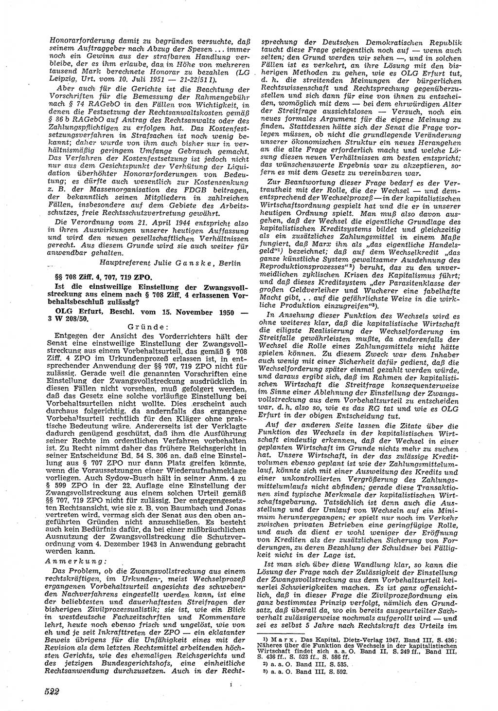 Neue Justiz (NJ), Zeitschrift für Recht und Rechtswissenschaft [Deutsche Demokratische Republik (DDR)], 5. Jahrgang 1951, Seite 522 (NJ DDR 1951, S. 522)