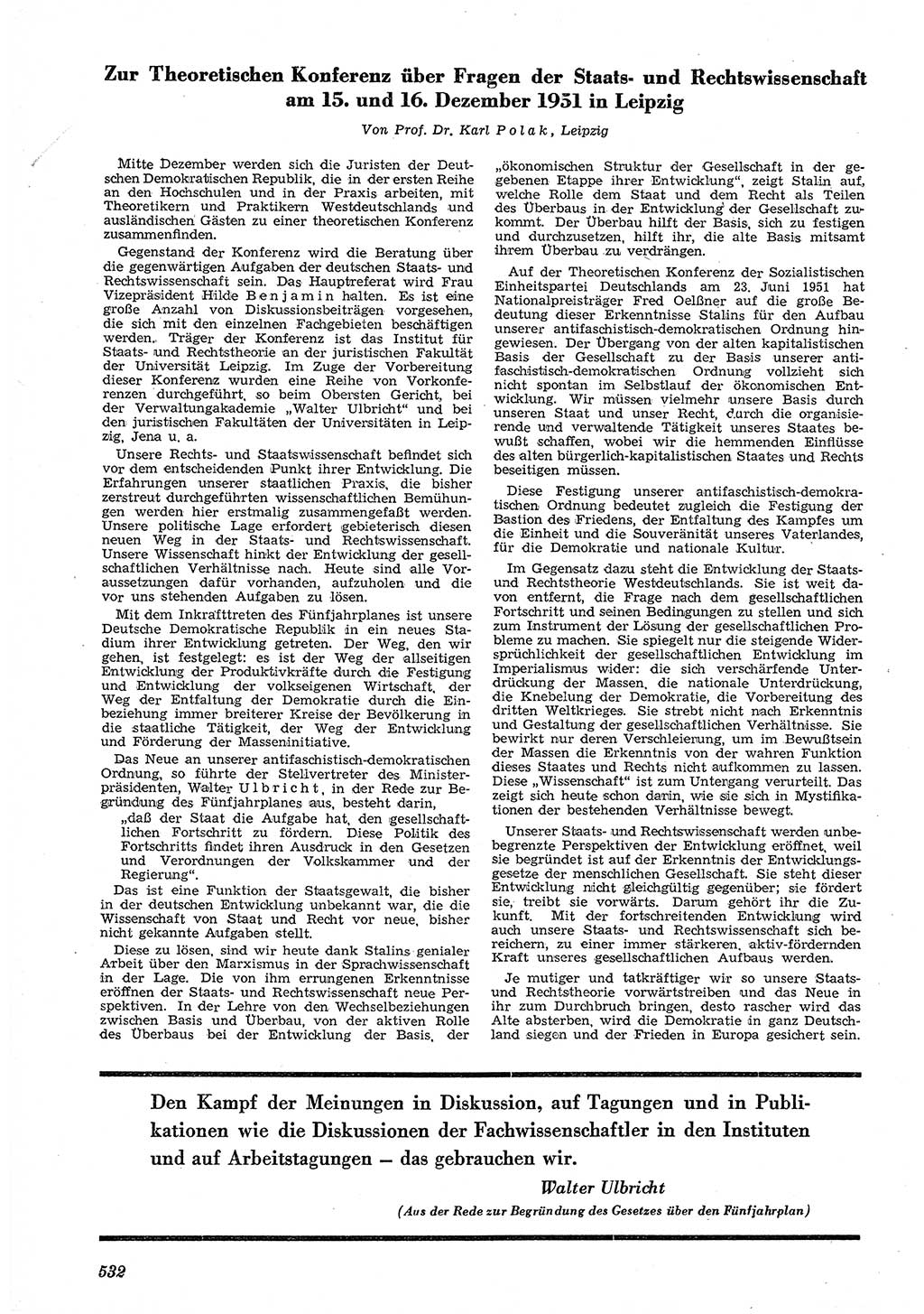 Neue Justiz (NJ), Zeitschrift für Recht und Rechtswissenschaft [Deutsche Demokratische Republik (DDR)], 5. Jahrgang 1951, Seite 532 (NJ DDR 1951, S. 532)
