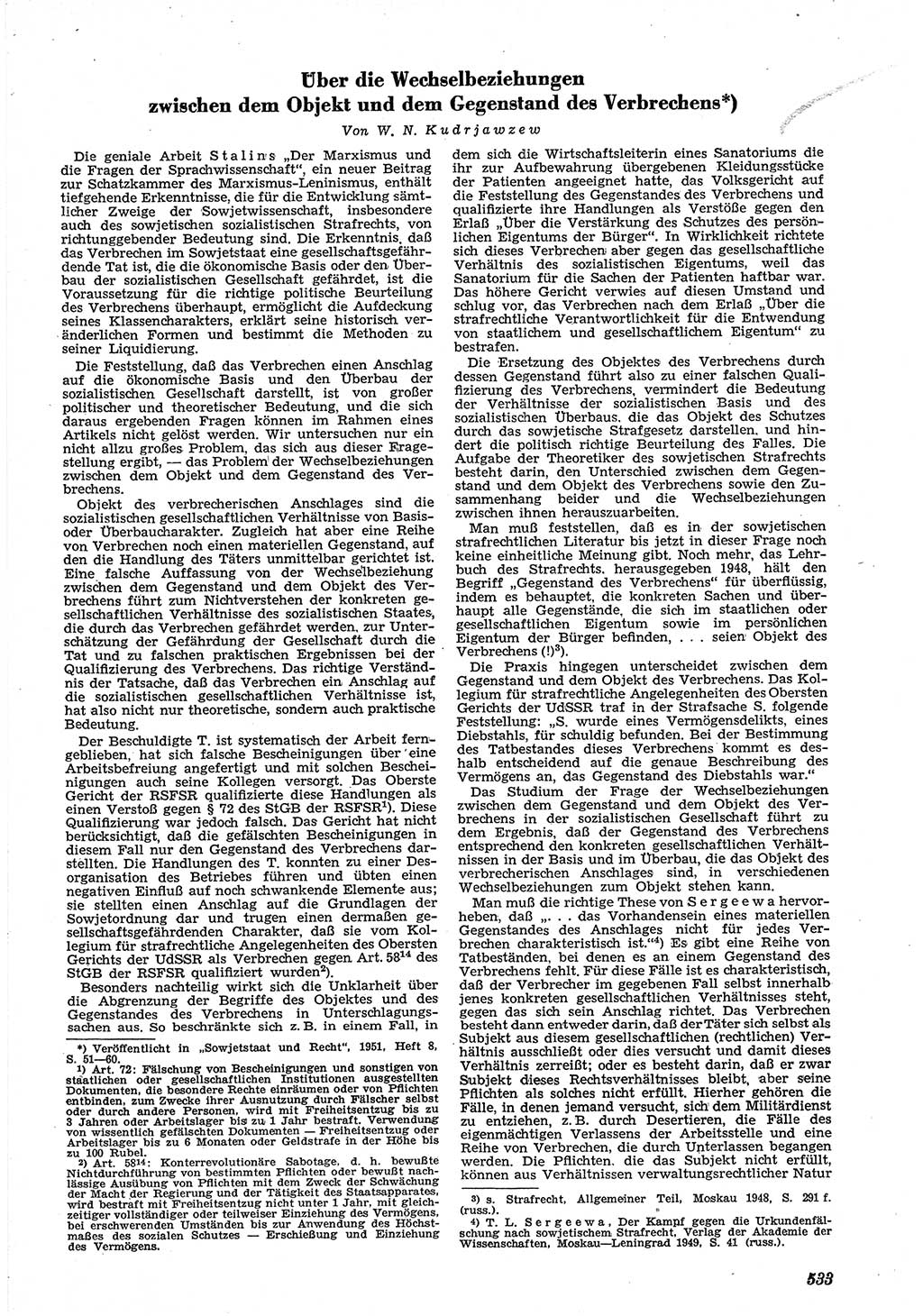 Neue Justiz (NJ), Zeitschrift für Recht und Rechtswissenschaft [Deutsche Demokratische Republik (DDR)], 5. Jahrgang 1951, Seite 533 (NJ DDR 1951, S. 533)