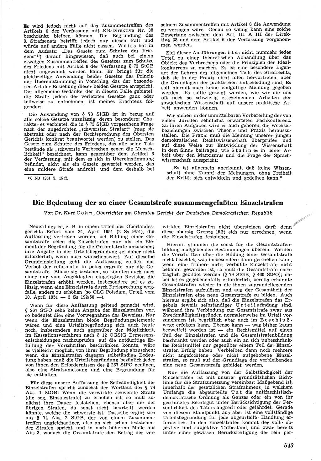 Neue Justiz (NJ), Zeitschrift für Recht und Rechtswissenschaft [Deutsche Demokratische Republik (DDR)], 5. Jahrgang 1951, Seite 543 (NJ DDR 1951, S. 543)