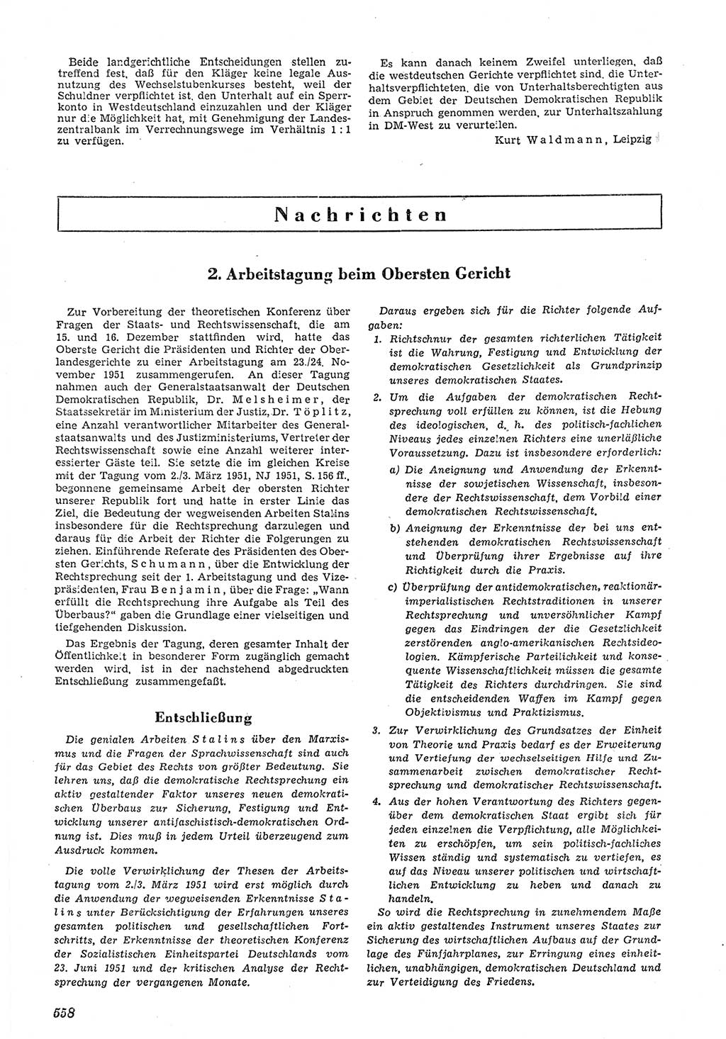 Neue Justiz (NJ), Zeitschrift für Recht und Rechtswissenschaft [Deutsche Demokratische Republik (DDR)], 5. Jahrgang 1951, Seite 558 (NJ DDR 1951, S. 558)