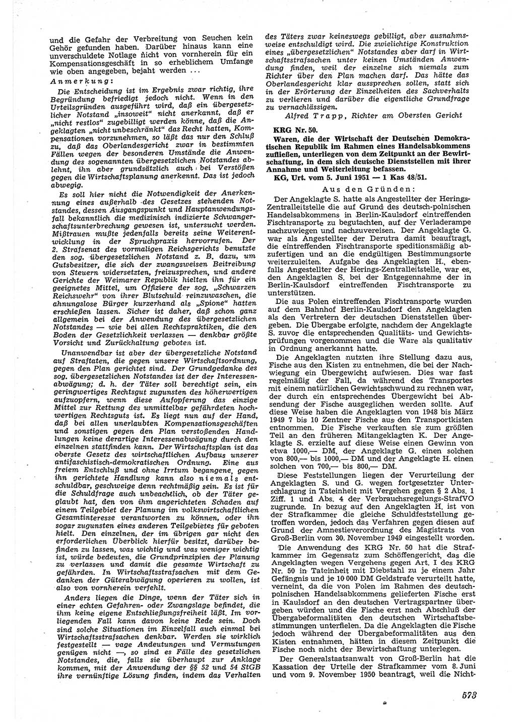 Neue Justiz (NJ), Zeitschrift für Recht und Rechtswissenschaft [Deutsche Demokratische Republik (DDR)], 5. Jahrgang 1951, Seite 573 (NJ DDR 1951, S. 573)