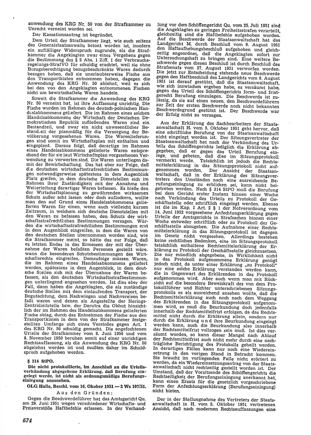 Neue Justiz (NJ), Zeitschrift für Recht und Rechtswissenschaft [Deutsche Demokratische Republik (DDR)], 5. Jahrgang 1951, Seite 574 (NJ DDR 1951, S. 574)