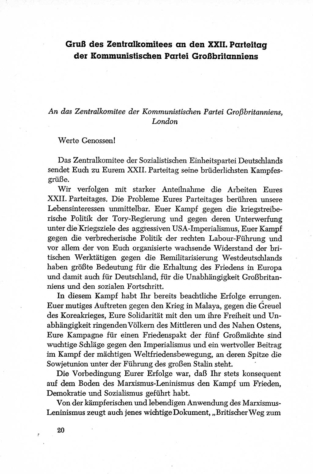 Dokumente der Sozialistischen Einheitspartei Deutschlands (SED) [Deutsche Demokratische Republik (DDR)] 1952-1953, Seite 20 (Dok. SED DDR 1952-1953, S. 20)