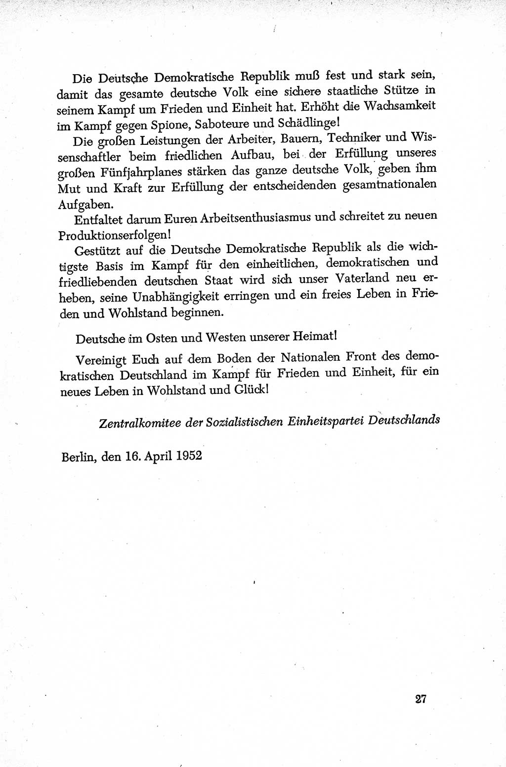 Dokumente der Sozialistischen Einheitspartei Deutschlands (SED) [Deutsche Demokratische Republik (DDR)] 1952-1953, Seite 27 (Dok. SED DDR 1952-1953, S. 27)
