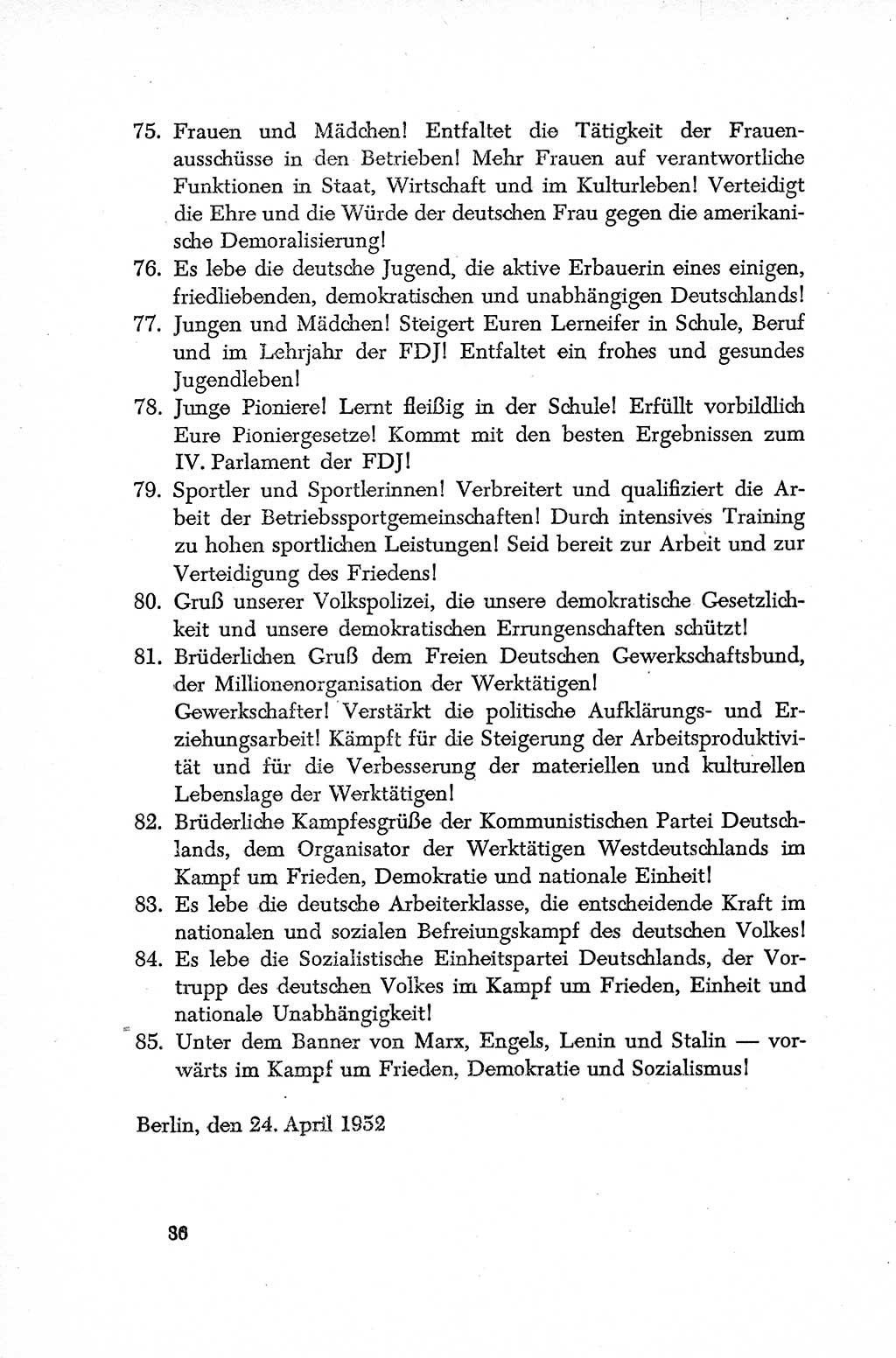 Dokumente der Sozialistischen Einheitspartei Deutschlands (SED) [Deutsche Demokratische Republik (DDR)] 1952-1953, Seite 36 (Dok. SED DDR 1952-1953, S. 36)