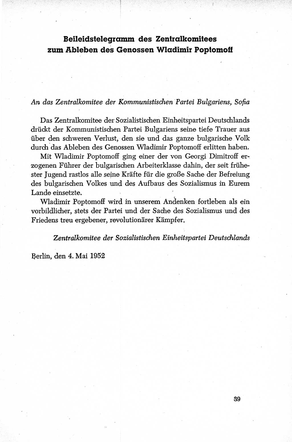 Dokumente der Sozialistischen Einheitspartei Deutschlands (SED) [Deutsche Demokratische Republik (DDR)] 1952-1953, Seite 39 (Dok. SED DDR 1952-1953, S. 39)