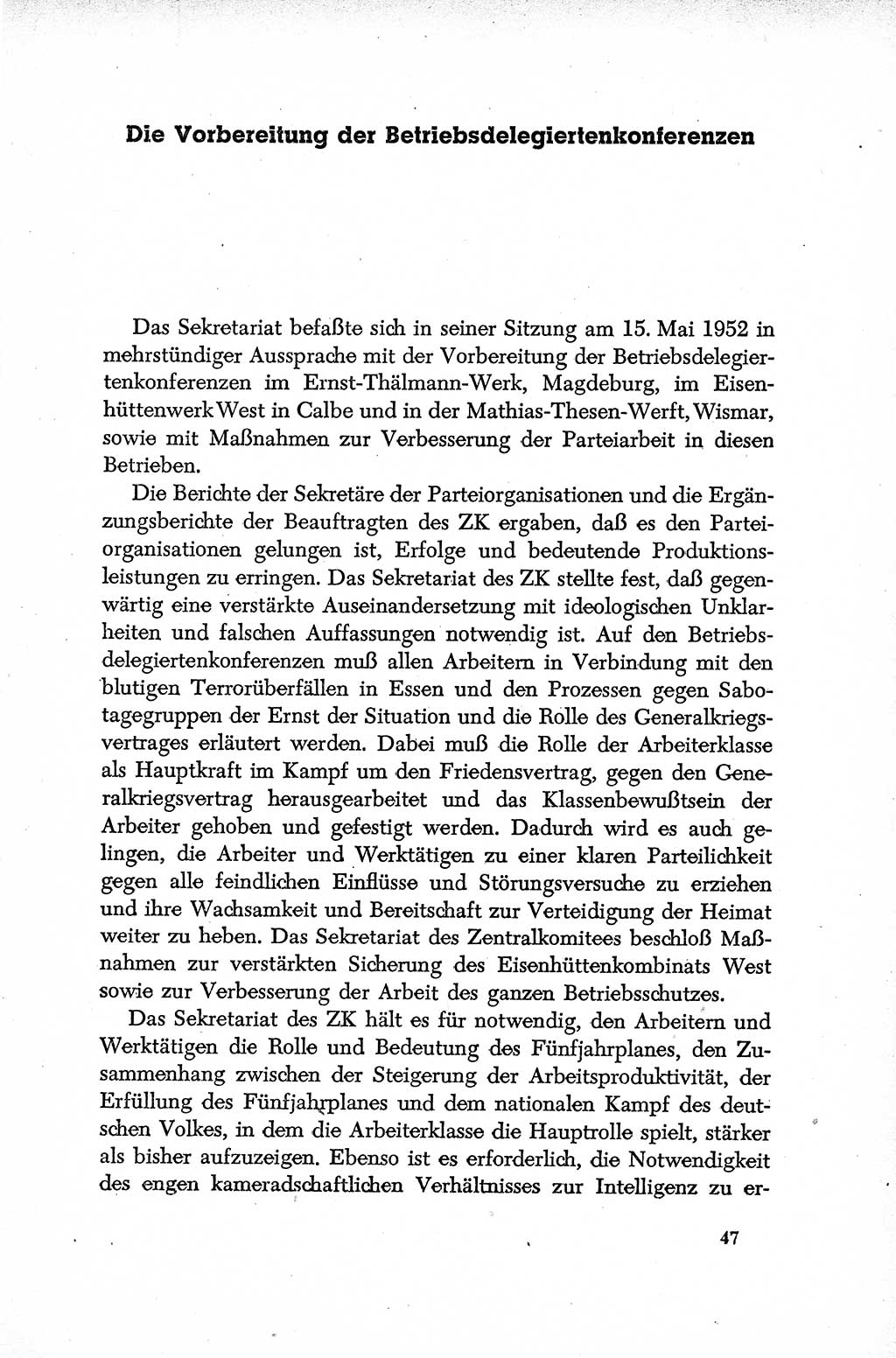 Dokumente der Sozialistischen Einheitspartei Deutschlands (SED) [Deutsche Demokratische Republik (DDR)] 1952-1953, Seite 47 (Dok. SED DDR 1952-1953, S. 47)