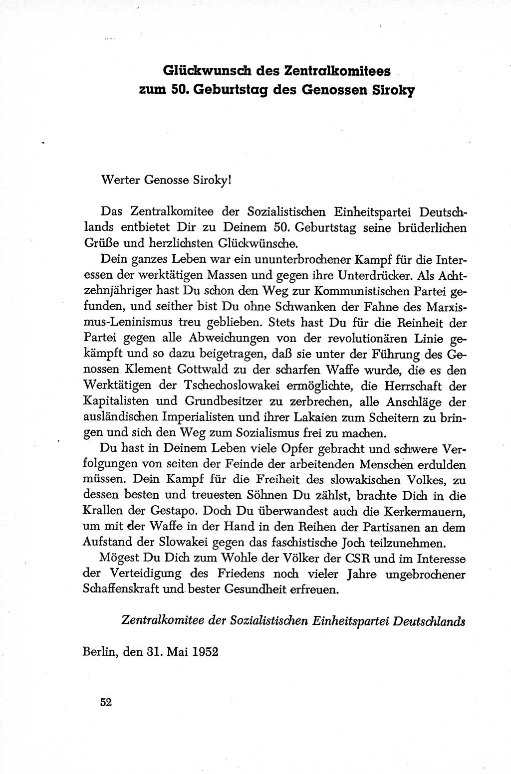 Dokumente der Sozialistischen Einheitspartei Deutschlands (SED) [Deutsche Demokratische Republik (DDR)] 1952-1953, Seite 52 (Dok. SED DDR 1952-1953, S. 52)