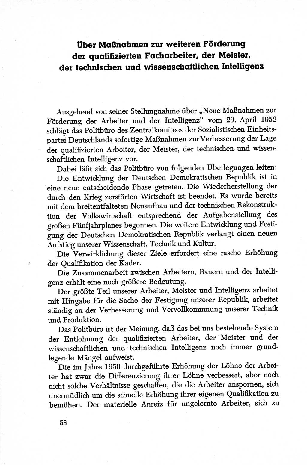 Dokumente der Sozialistischen Einheitspartei Deutschlands (SED) [Deutsche Demokratische Republik (DDR)] 1952-1953, Seite 58 (Dok. SED DDR 1952-1953, S. 58)