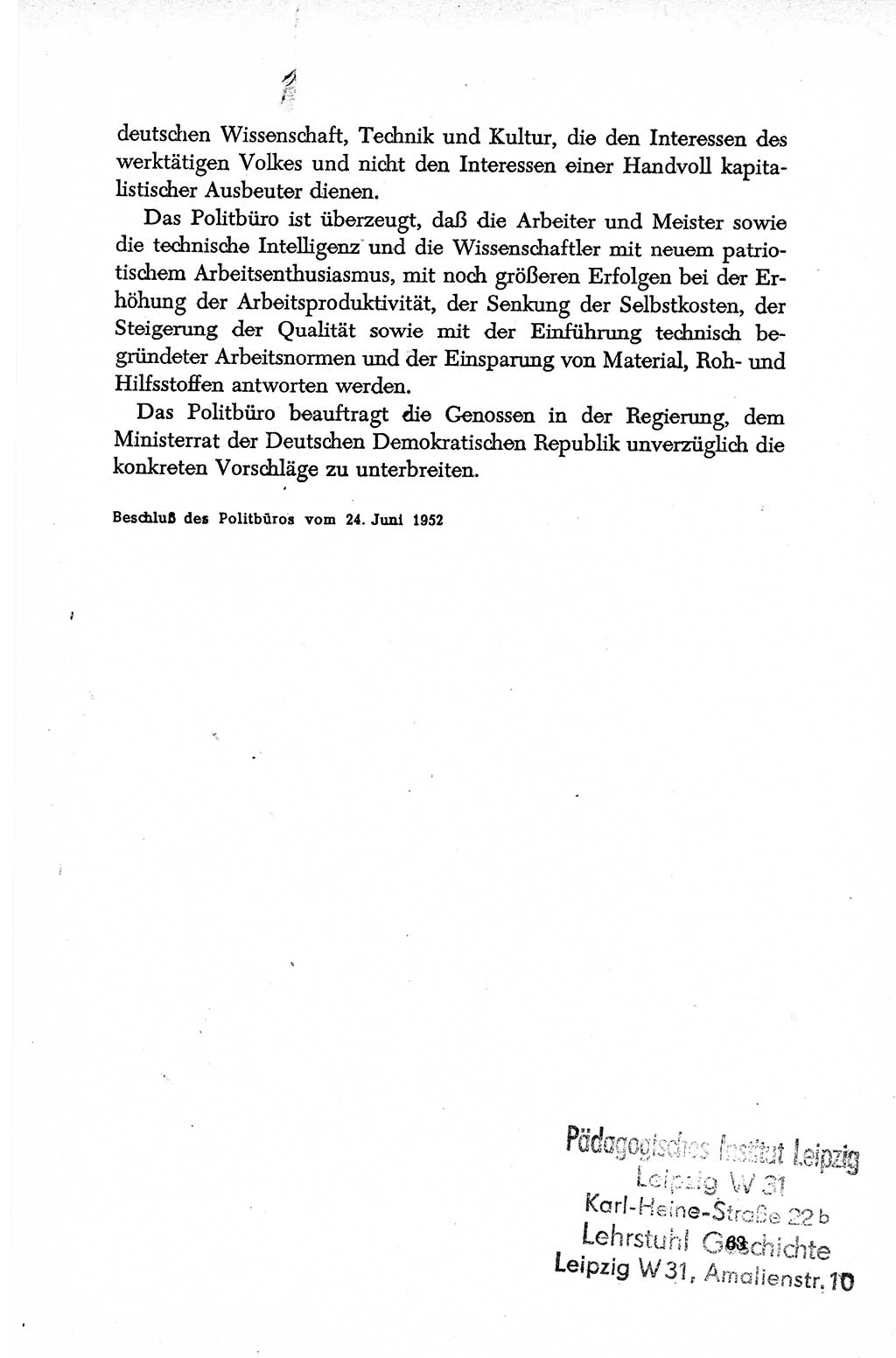 Dokumente der Sozialistischen Einheitspartei Deutschlands (SED) [Deutsche Demokratische Republik (DDR)] 1952-1953, Seite 63 (Dok. SED DDR 1952-1953, S. 63)