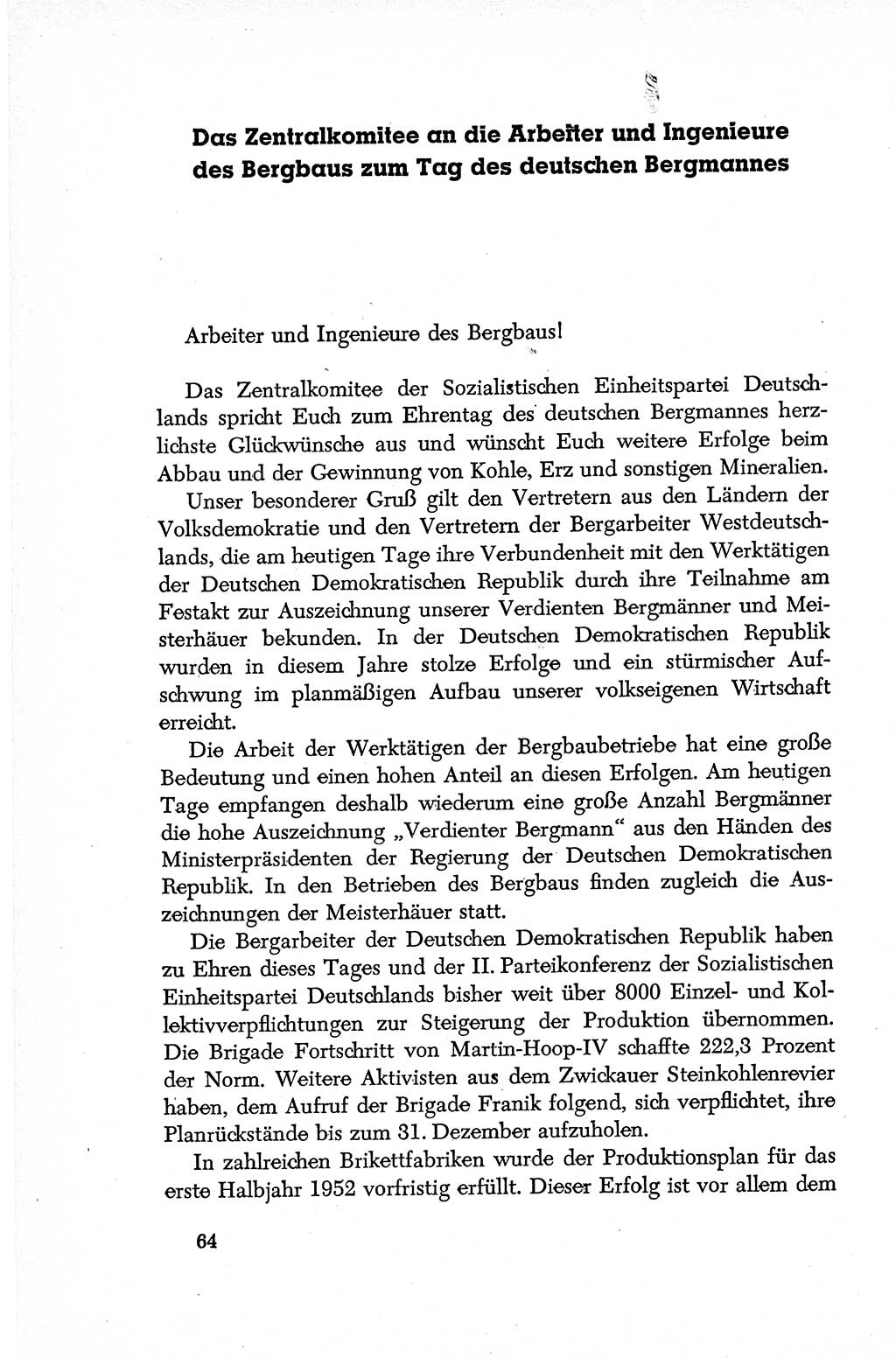 Dokumente der Sozialistischen Einheitspartei Deutschlands (SED) [Deutsche Demokratische Republik (DDR)] 1952-1953, Seite 64 (Dok. SED DDR 1952-1953, S. 64)