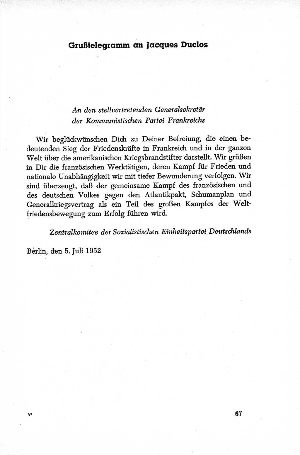 Dokumente der Sozialistischen Einheitspartei Deutschlands (SED) [Deutsche Demokratische Republik (DDR)] 1952-1953, Seite 67 (Dok. SED DDR 1952-1953, S. 67)