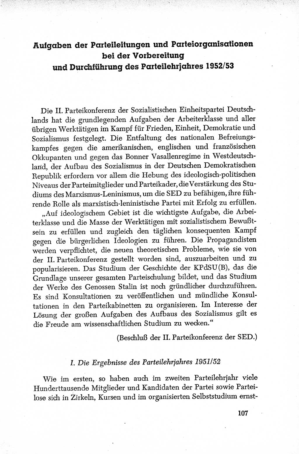 Dokumente der Sozialistischen Einheitspartei Deutschlands (SED) [Deutsche Demokratische Republik (DDR)] 1952-1953, Seite 107 (Dok. SED DDR 1952-1953, S. 107)