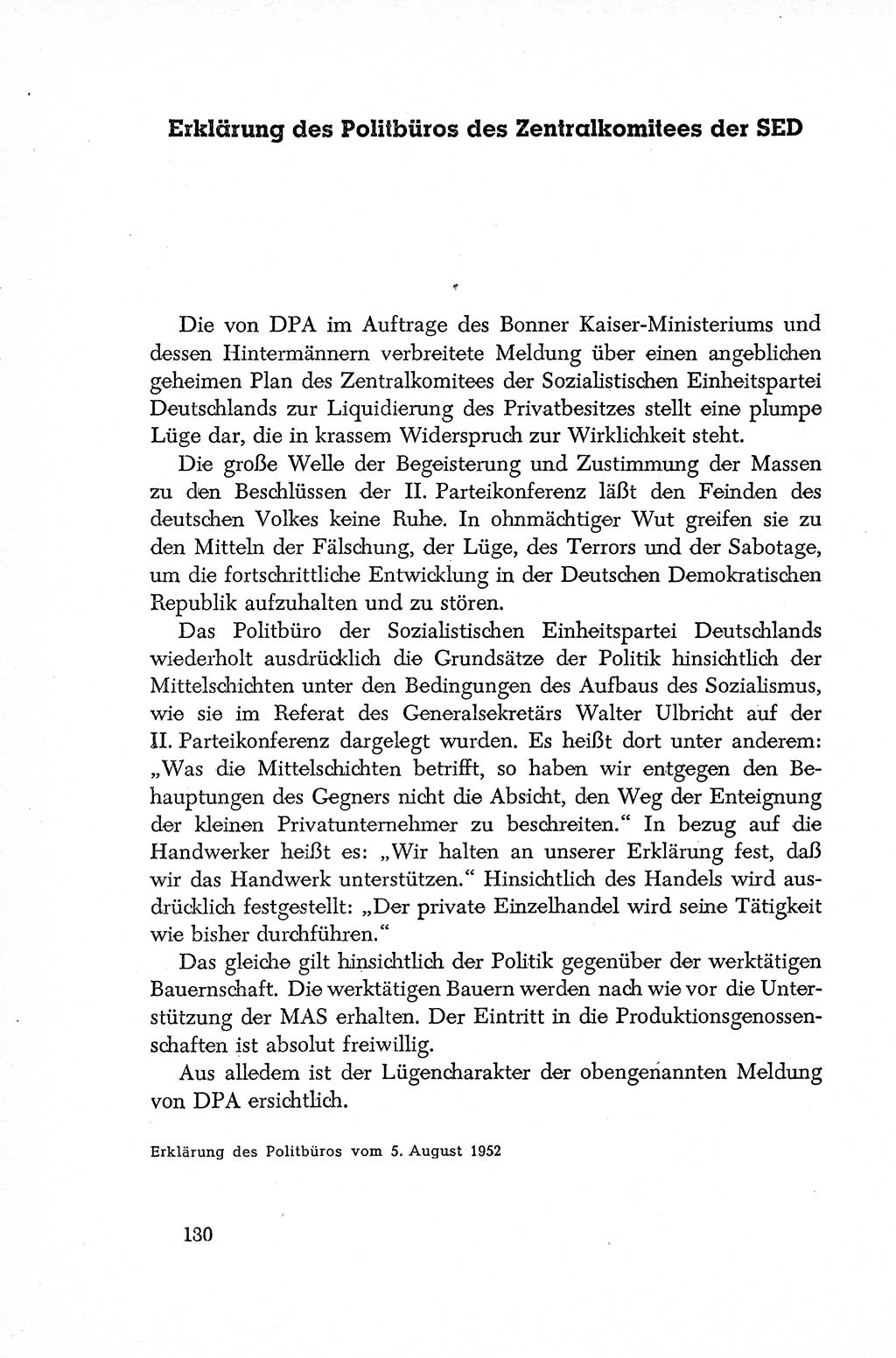 Dokumente der Sozialistischen Einheitspartei Deutschlands (SED) [Deutsche Demokratische Republik (DDR)] 1952-1953, Seite 130 (Dok. SED DDR 1952-1953, S. 130)