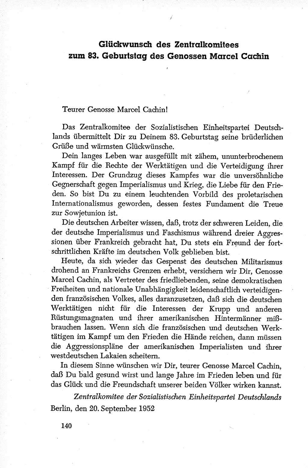 Dokumente der Sozialistischen Einheitspartei Deutschlands (SED) [Deutsche Demokratische Republik (DDR)] 1952-1953, Seite 140 (Dok. SED DDR 1952-1953, S. 140)