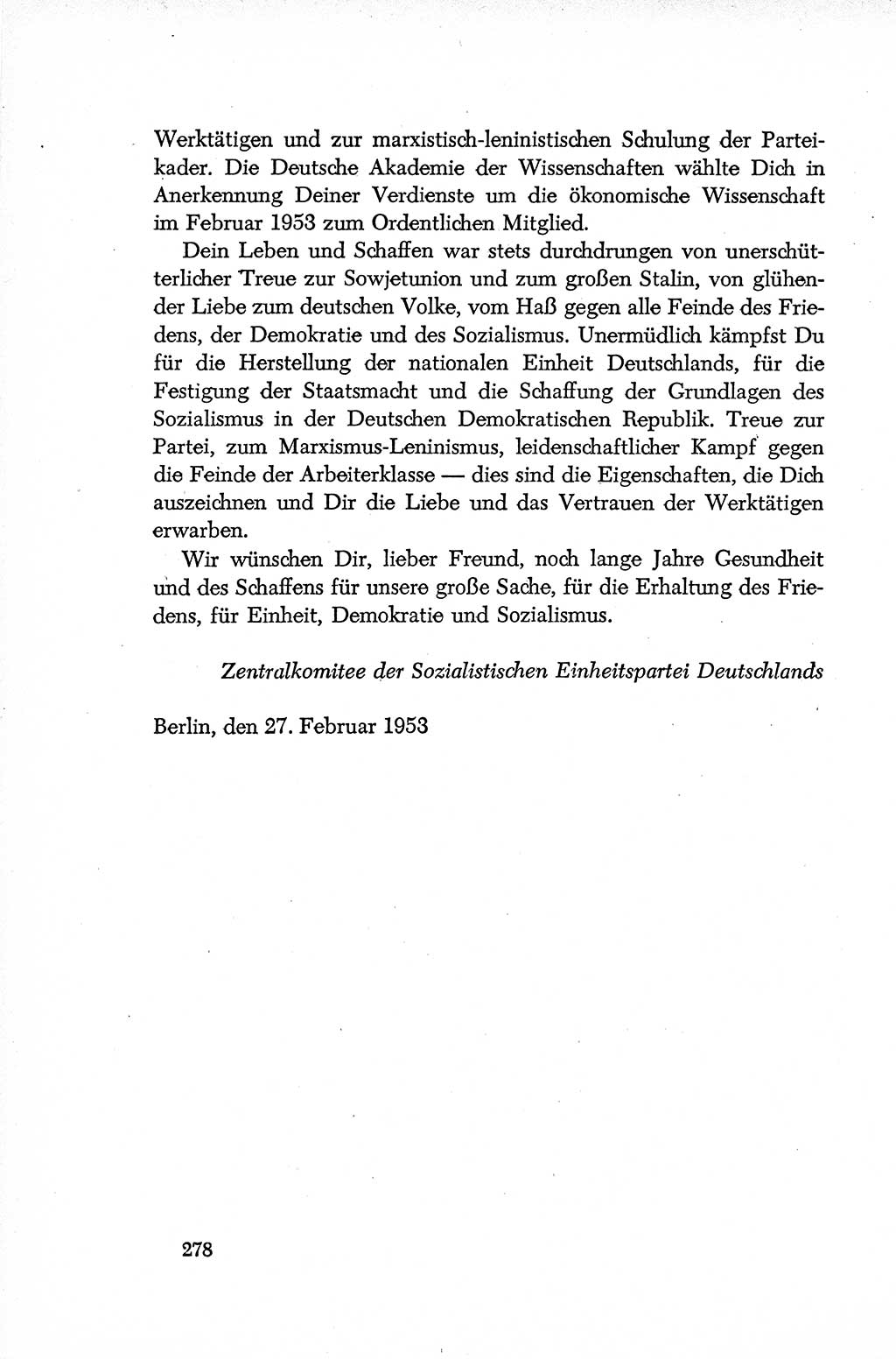 Dokumente der Sozialistischen Einheitspartei Deutschlands (SED) [Deutsche Demokratische Republik (DDR)] 1952-1953, Seite 278 (Dok. SED DDR 1952-1953, S. 278)