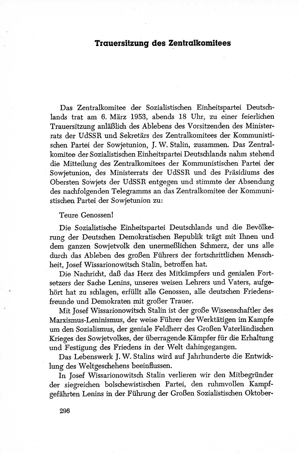 Dokumente der Sozialistischen Einheitspartei Deutschlands (SED) [Deutsche Demokratische Republik (DDR)] 1952-1953, Seite 296 (Dok. SED DDR 1952-1953, S. 296)