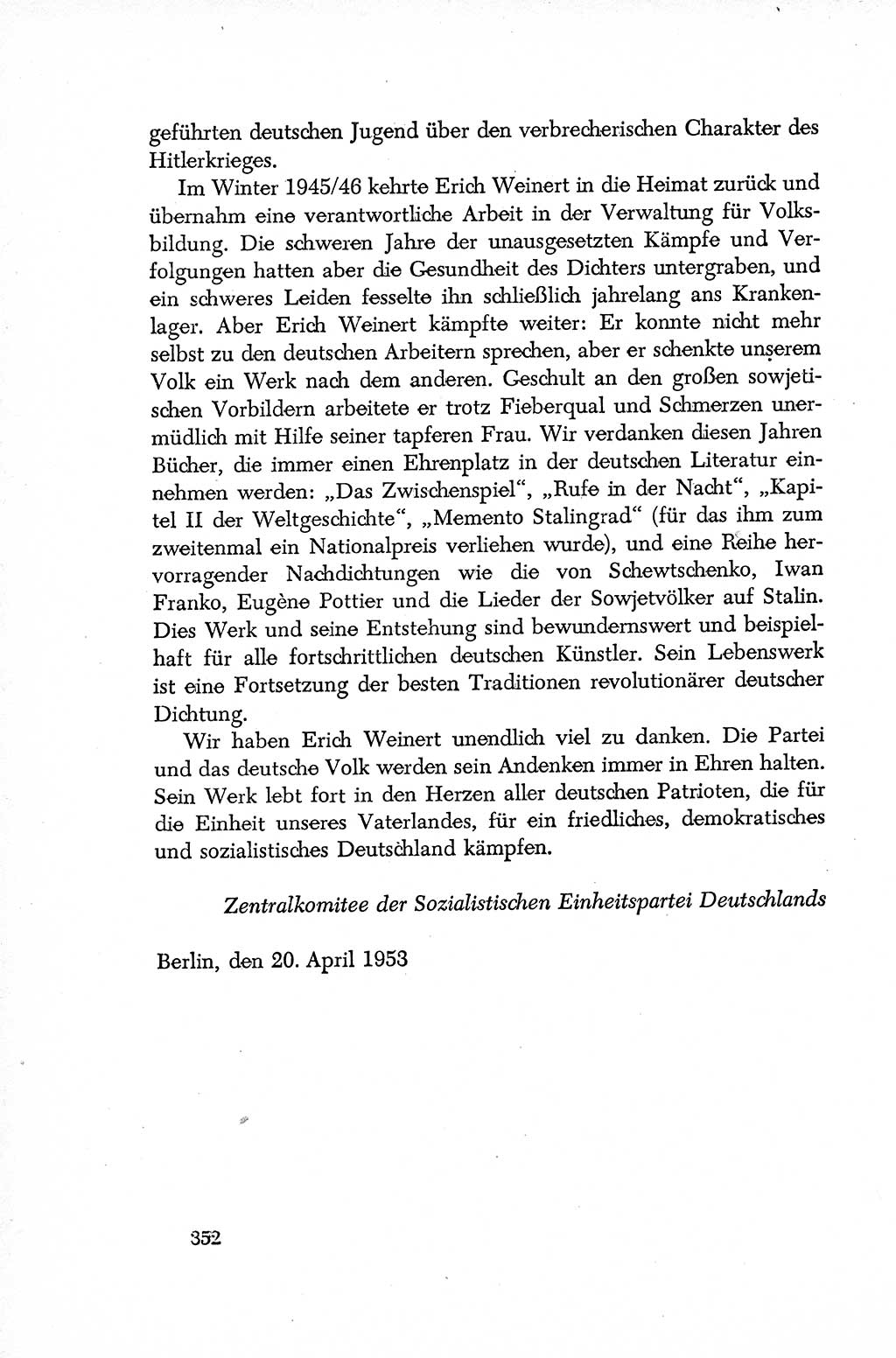 Dokumente der Sozialistischen Einheitspartei Deutschlands (SED) [Deutsche Demokratische Republik (DDR)] 1952-1953, Seite 352 (Dok. SED DDR 1952-1953, S. 352)