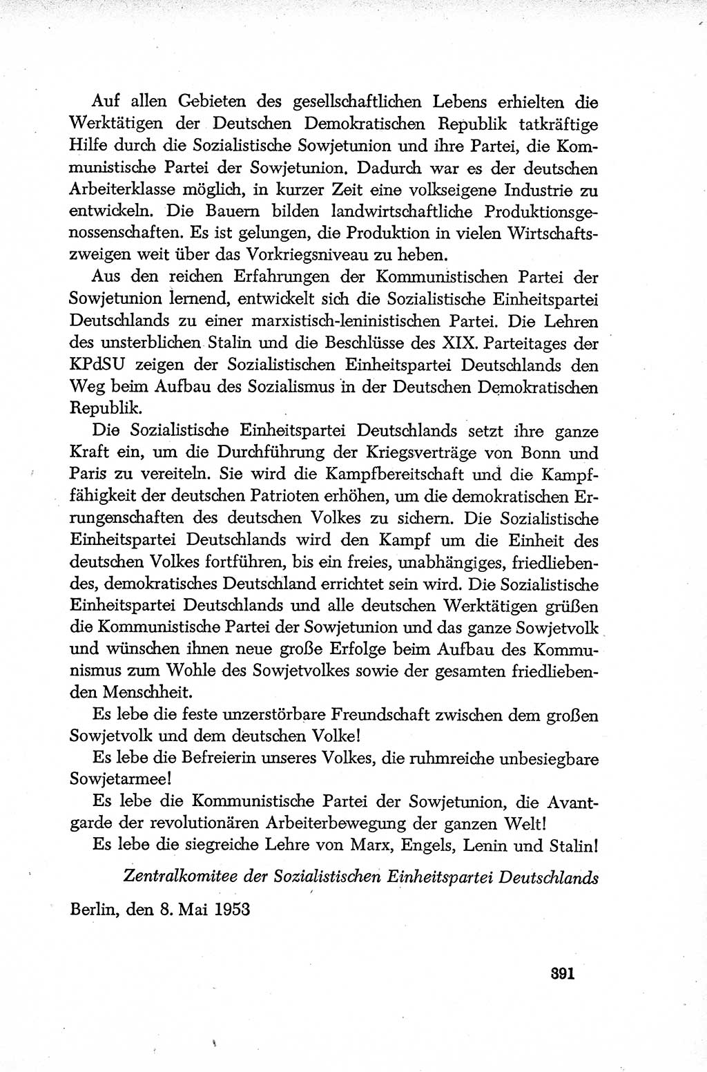 Dokumente der Sozialistischen Einheitspartei Deutschlands (SED) [Deutsche Demokratische Republik (DDR)] 1952-1953, Seite 391 (Dok. SED DDR 1952-1953, S. 391)