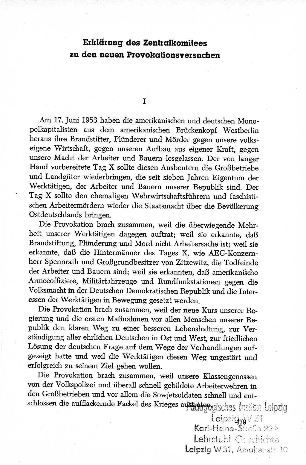Dokumente der Sozialistischen Einheitspartei Deutschlands (SED) [Deutsche Demokratische Republik (DDR)] 1952-1953, Seite 479 (Dok. SED DDR 1952-1953, S. 479)