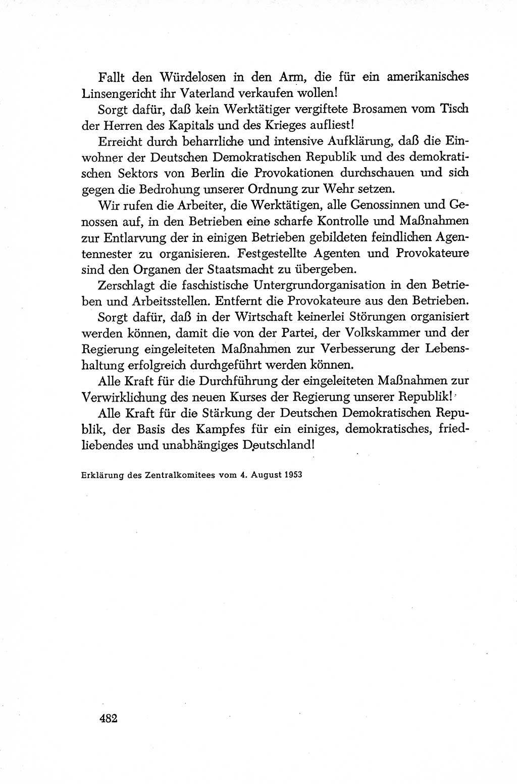 Dokumente der Sozialistischen Einheitspartei Deutschlands (SED) [Deutsche Demokratische Republik (DDR)] 1952-1953, Seite 482 (Dok. SED DDR 1952-1953, S. 482)