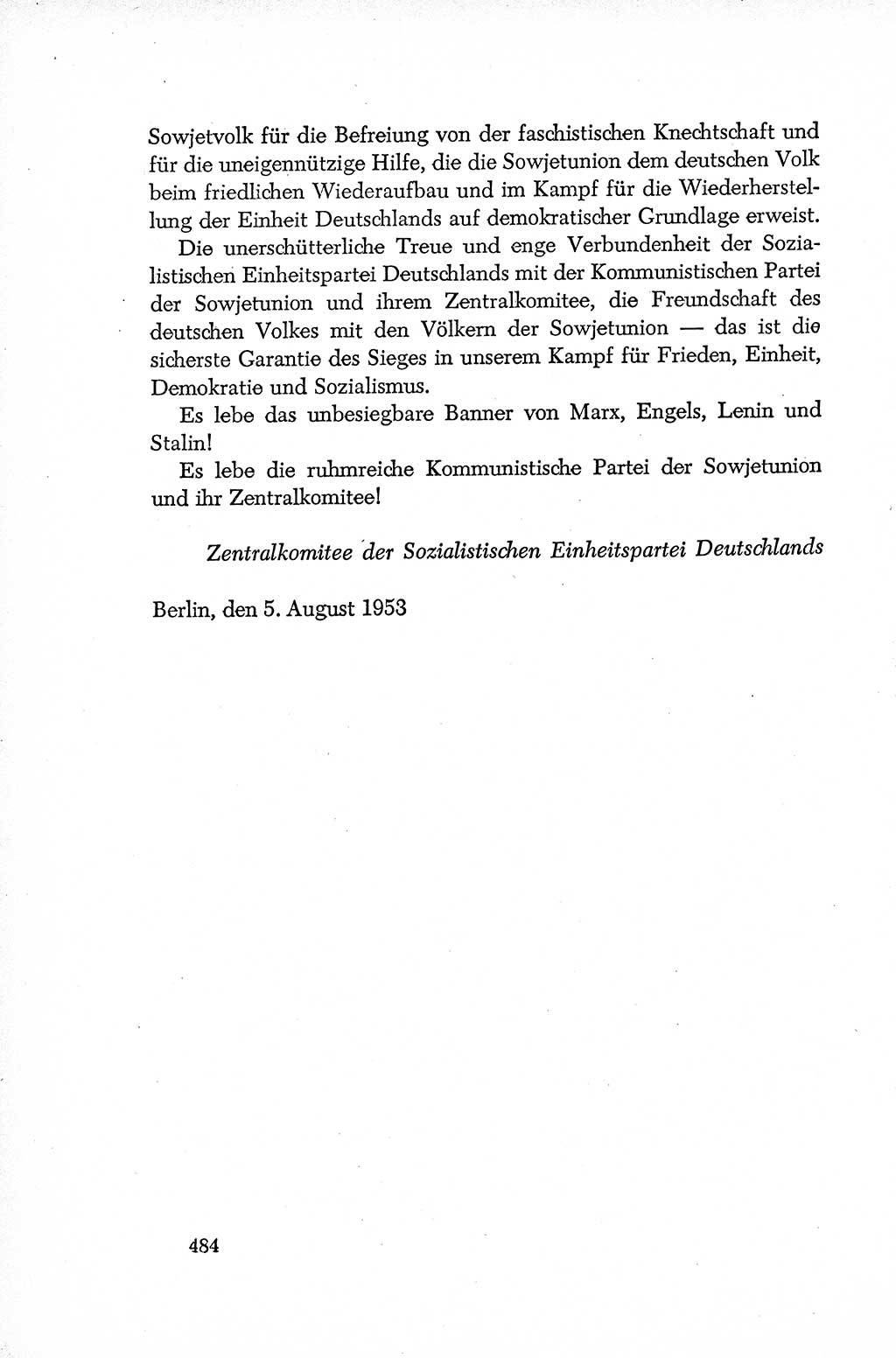 Dokumente der Sozialistischen Einheitspartei Deutschlands (SED) [Deutsche Demokratische Republik (DDR)] 1952-1953, Seite 484 (Dok. SED DDR 1952-1953, S. 484)