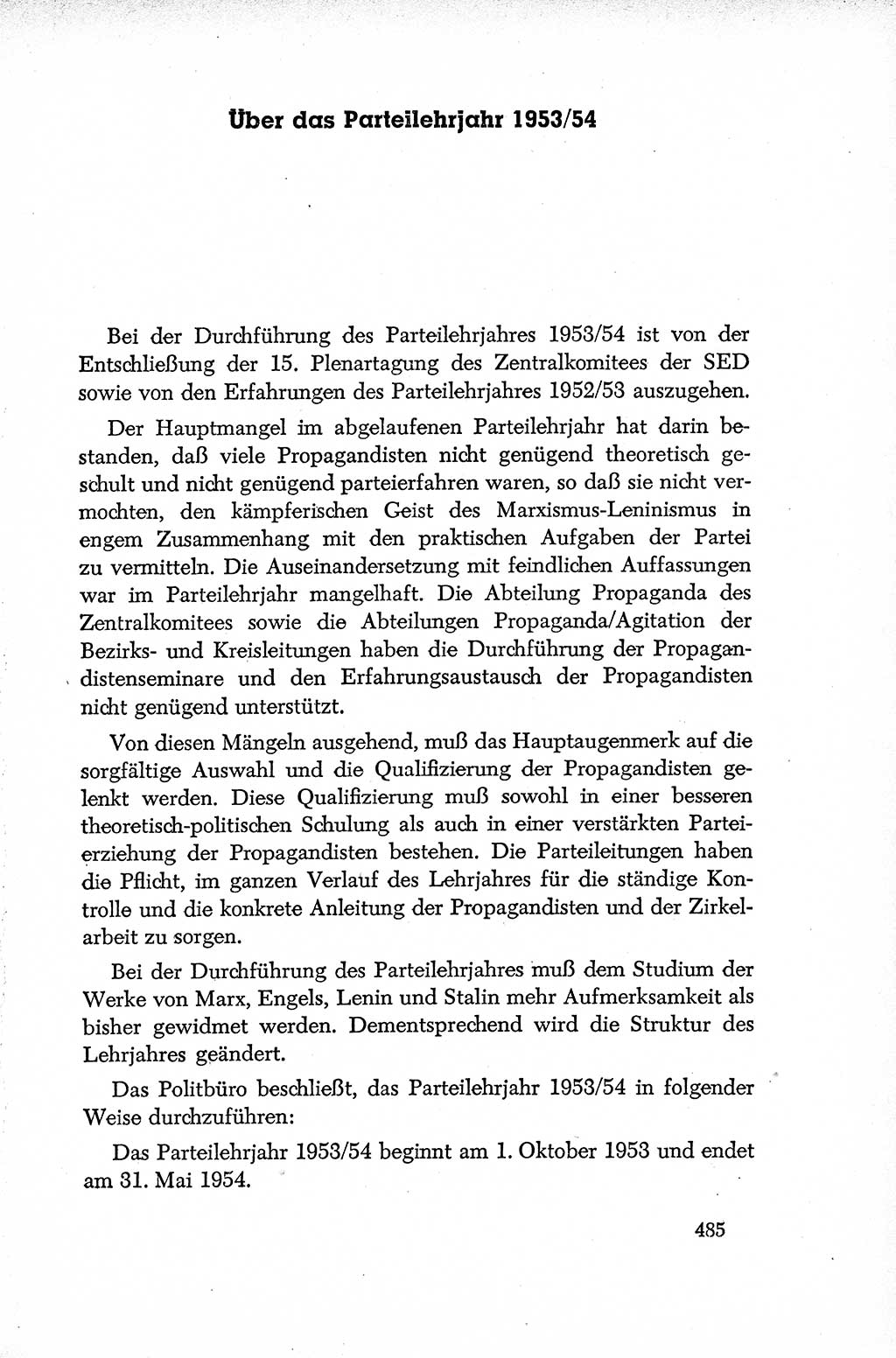 Dokumente der Sozialistischen Einheitspartei Deutschlands (SED) [Deutsche Demokratische Republik (DDR)] 1952-1953, Seite 485 (Dok. SED DDR 1952-1953, S. 485)
