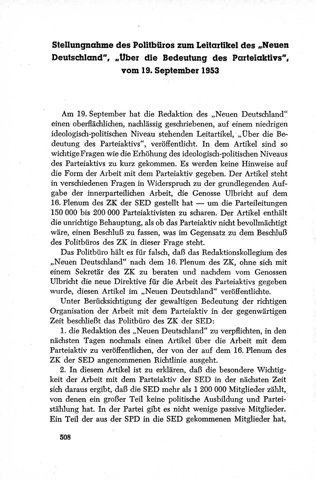 Dokumente der Sozialistischen Einheitspartei Deutschlands (SED) [Deutsche Demokratische Republik (DDR)] 1952-1953, Seite 508 (Dok. SED DDR 1952-1953, S. 508)