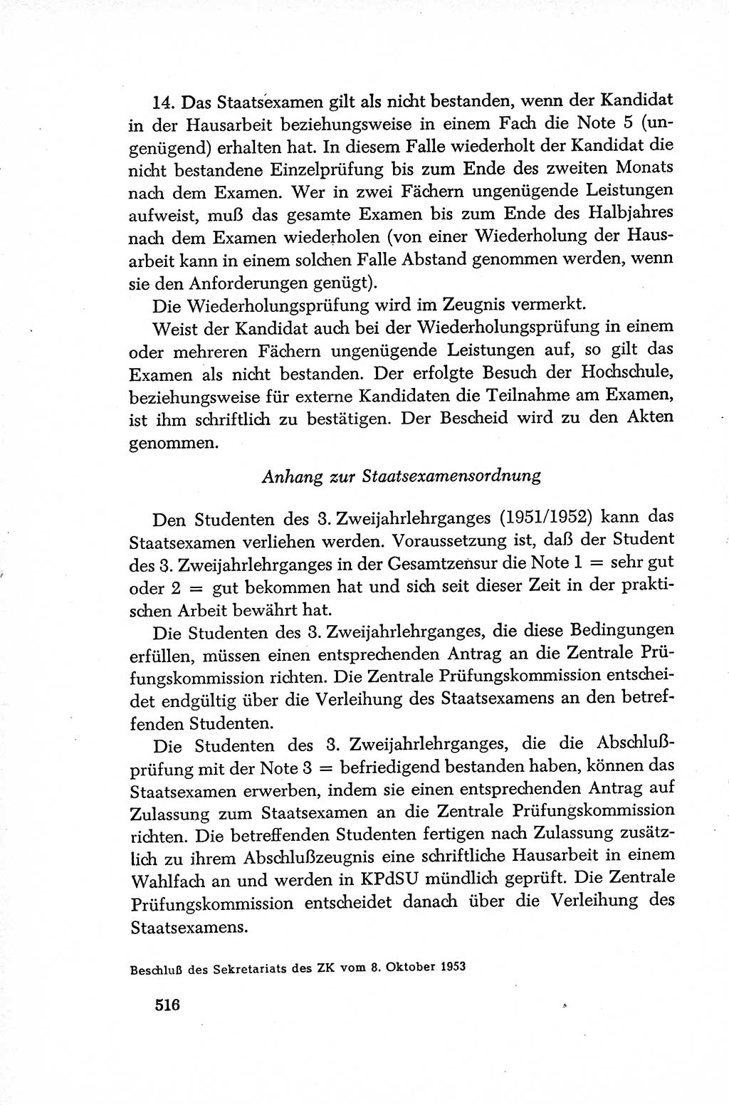 Dokumente der Sozialistischen Einheitspartei Deutschlands (SED) [Deutsche Demokratische Republik (DDR)] 1952-1953, Seite 516 (Dok. SED DDR 1952-1953, S. 516)