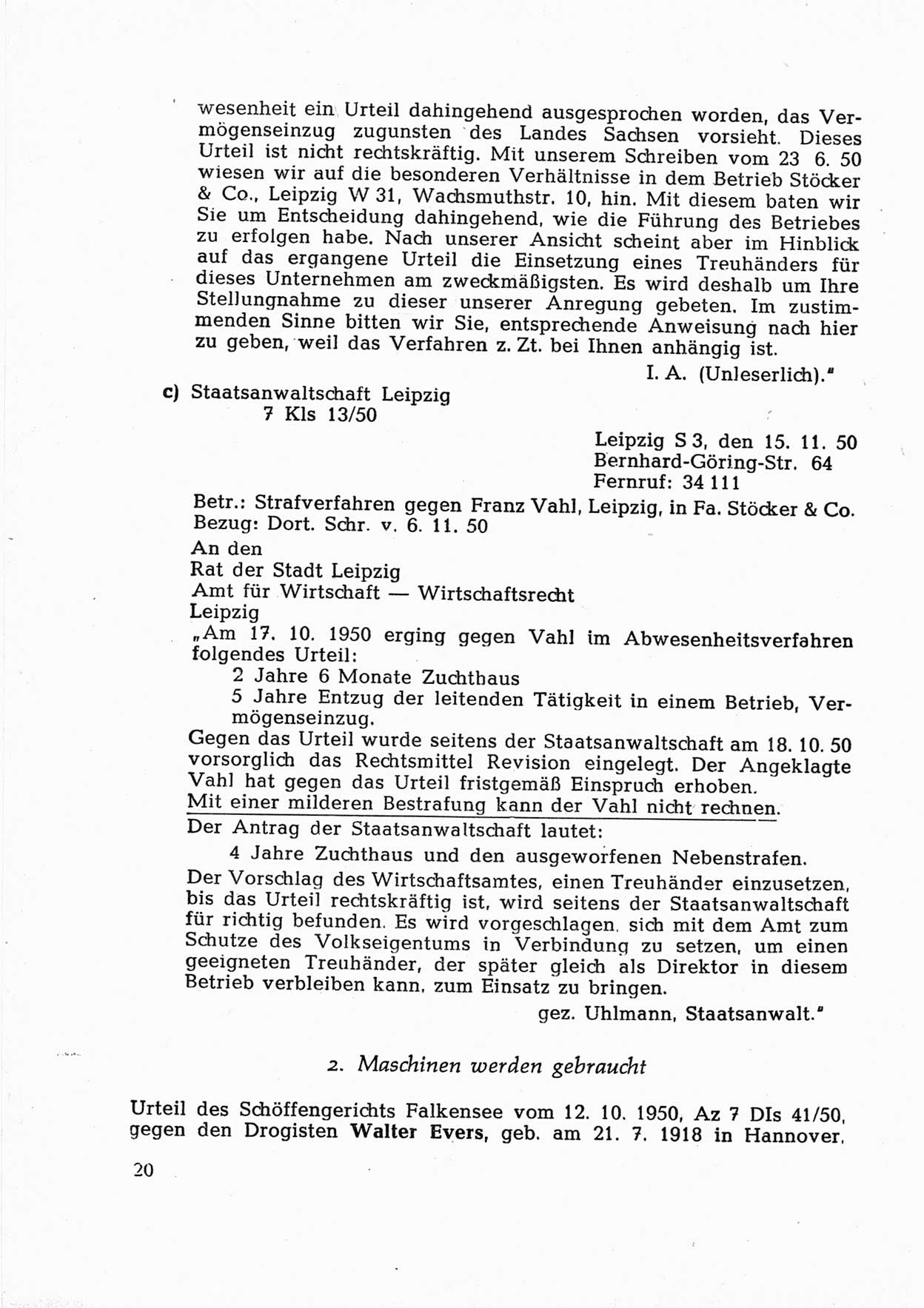 Dokumente des Unrechts [Deutsche Demokratische Republik (DDR)], herausgegeben vom Bundesministerium für gesamtdeutsche Fragen (BMG) [Bundesrepublik Deutschland (BRD)], Bonn, ca. 1952, Seite 20 (Dok. UnR. DDR BMG BRD 1952, S. 20)