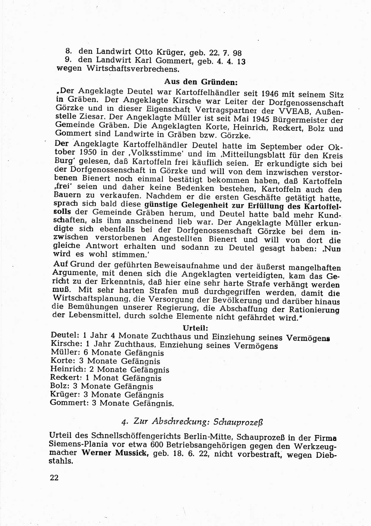 Dokumente des Unrechts [Deutsche Demokratische Republik (DDR)], herausgegeben vom Bundesministerium für gesamtdeutsche Fragen (BMG) [Bundesrepublik Deutschland (BRD)], Bonn, ca. 1952, Seite 22 (Dok. UnR. DDR BMG BRD 1952, S. 22)