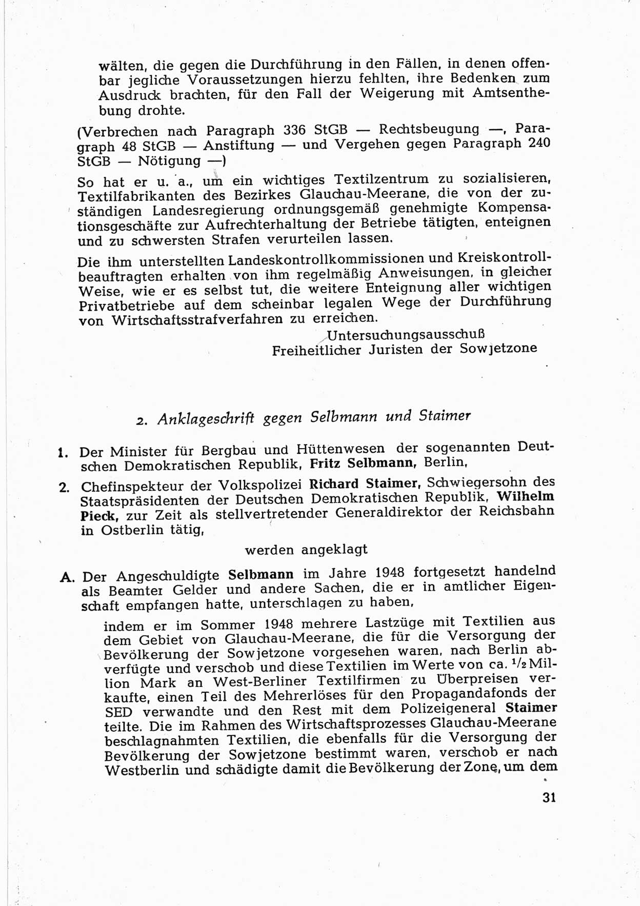 Dokumente des Unrechts [Deutsche Demokratische Republik (DDR)], herausgegeben vom Bundesministerium für gesamtdeutsche Fragen (BMG) [Bundesrepublik Deutschland (BRD)], Bonn, ca. 1952, Seite 31 (Dok. UnR. DDR BMG BRD 1952, S. 31)