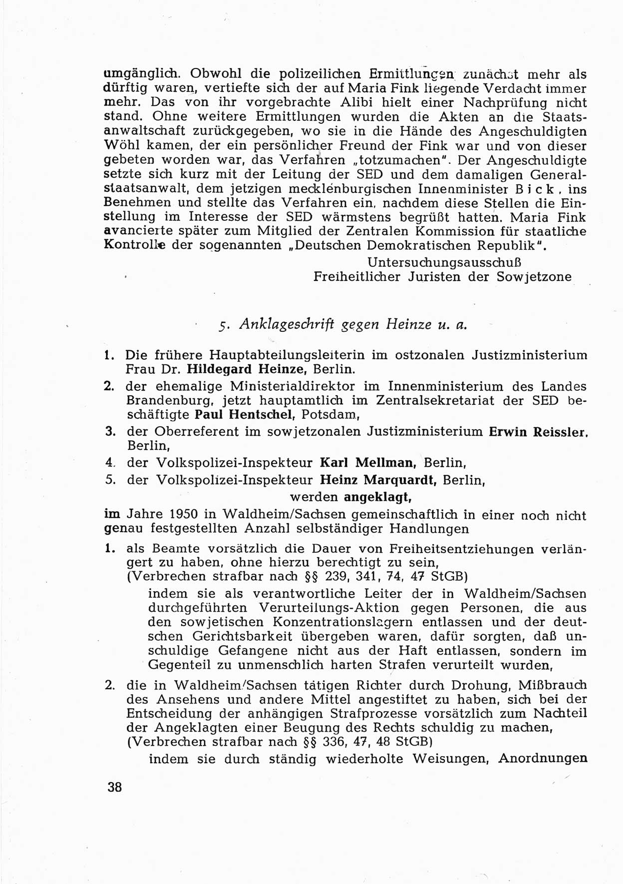 Dokumente des Unrechts [Deutsche Demokratische Republik (DDR)], herausgegeben vom Bundesministerium für gesamtdeutsche Fragen (BMG) [Bundesrepublik Deutschland (BRD)], Bonn, ca. 1952, Seite 38 (Dok. UnR. DDR BMG BRD 1952, S. 38)