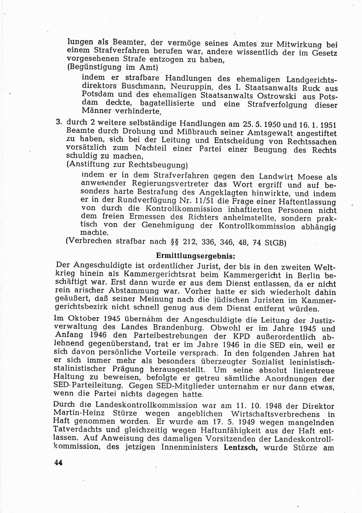 Dokumente des Unrechts [Deutsche Demokratische Republik (DDR)], herausgegeben vom Bundesministerium für gesamtdeutsche Fragen (BMG) [Bundesrepublik Deutschland (BRD)], Bonn, ca. 1952, Seite 44 (Dok. UnR. DDR BMG BRD 1952, S. 44)
