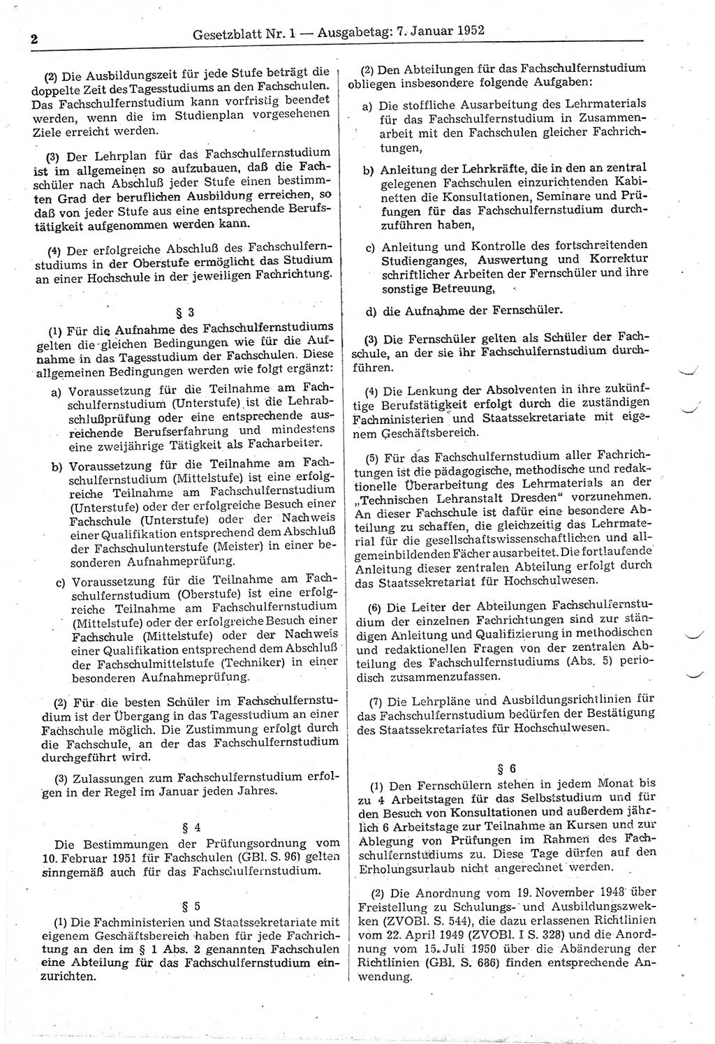Gesetzblatt (GBl.) der Deutschen Demokratischen Republik (DDR) 1952, Seite 2 (GBl. DDR 1952, S. 2)