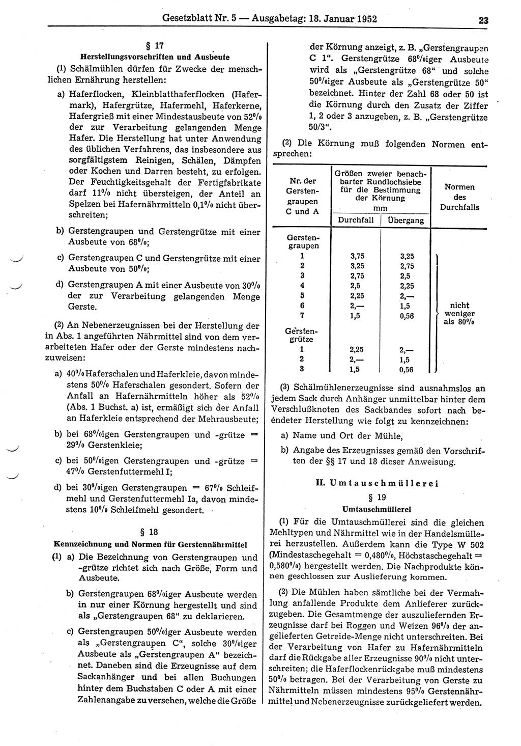 Gesetzblatt (GBl.) der Deutschen Demokratischen Republik (DDR) 1952, Seite 23 (GBl. DDR 1952, S. 23)