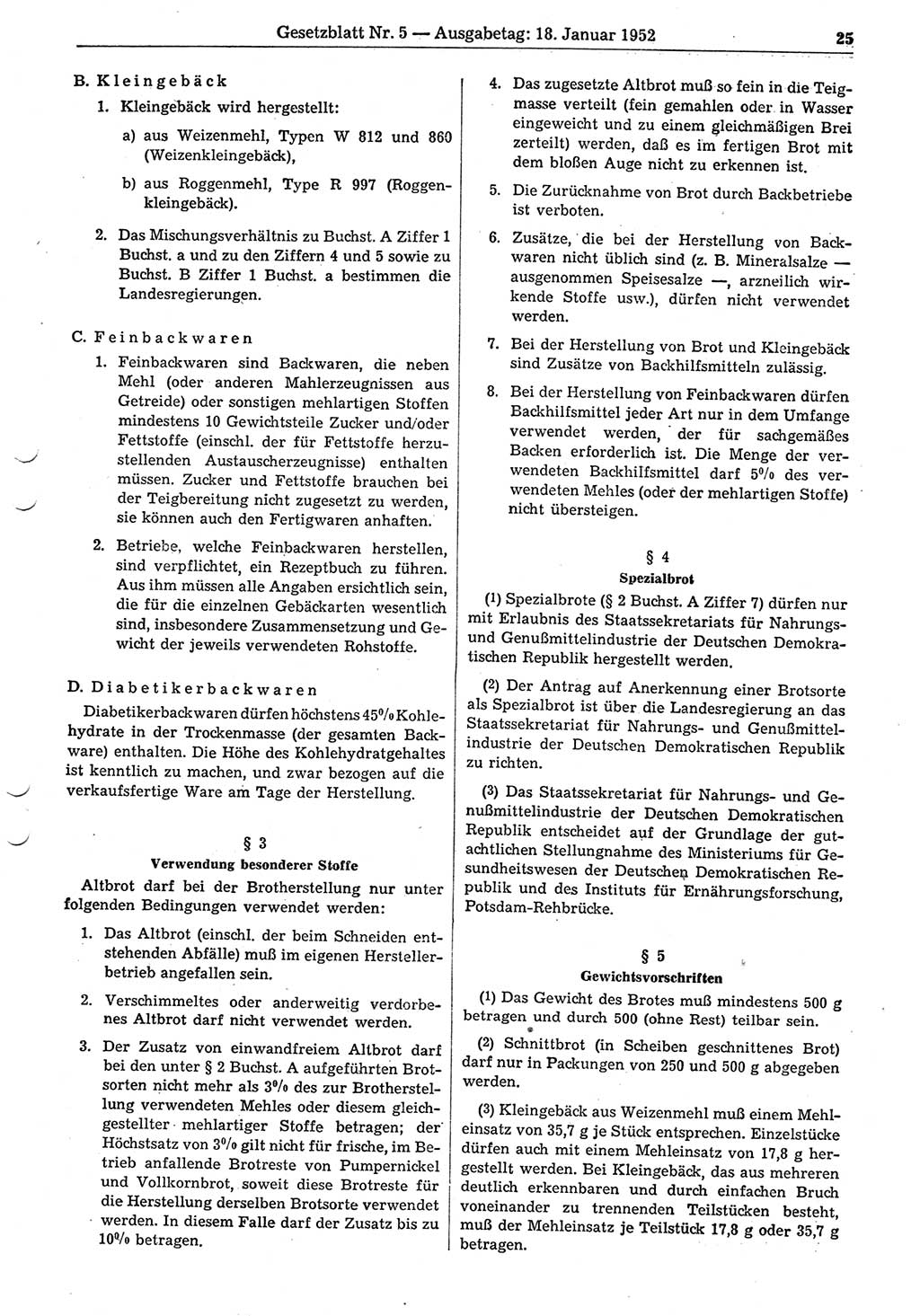 Gesetzblatt (GBl.) der Deutschen Demokratischen Republik (DDR) 1952, Seite 25 (GBl. DDR 1952, S. 25)