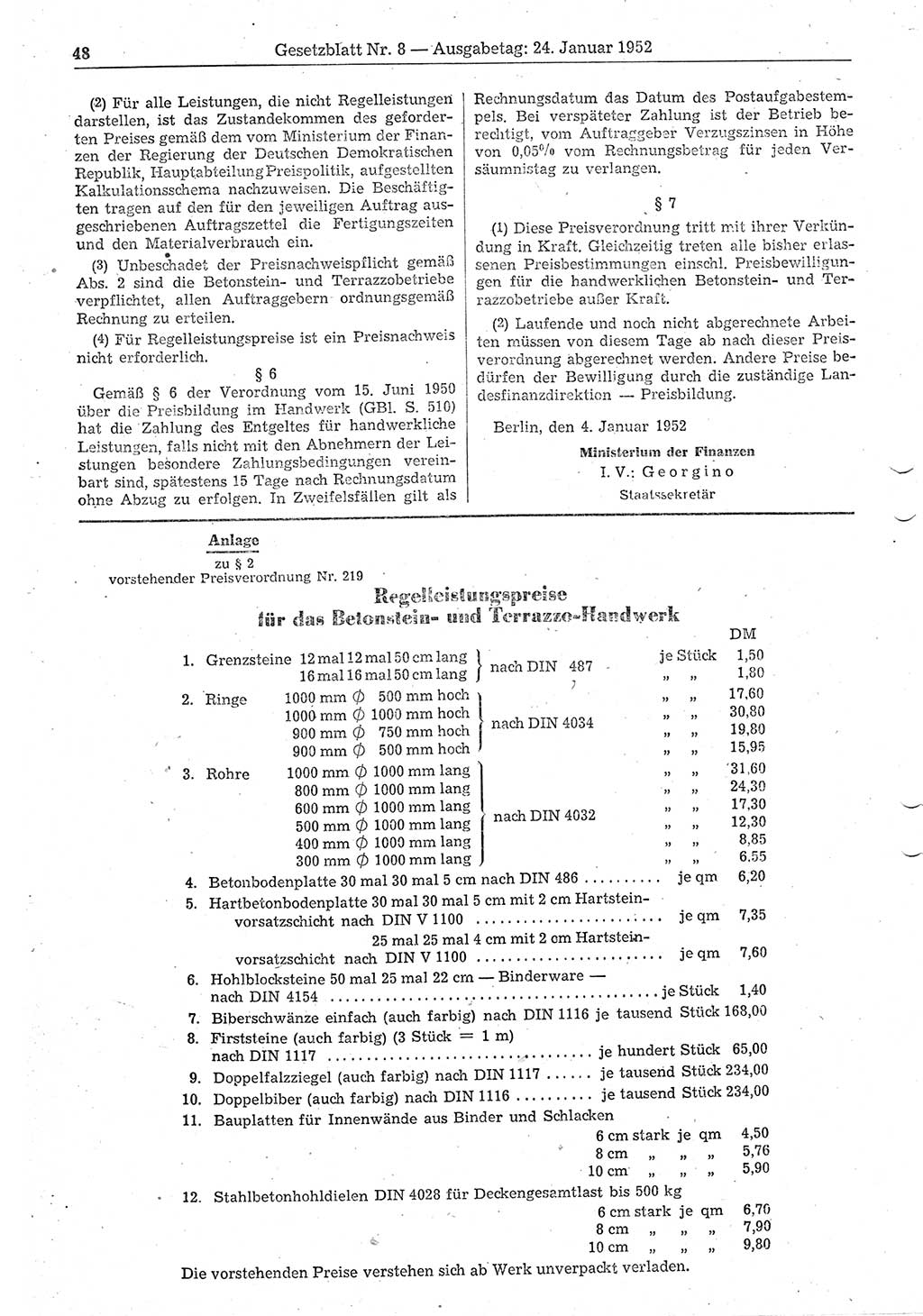 Gesetzblatt (GBl.) der Deutschen Demokratischen Republik (DDR) 1952, Seite 48 (GBl. DDR 1952, S. 48)