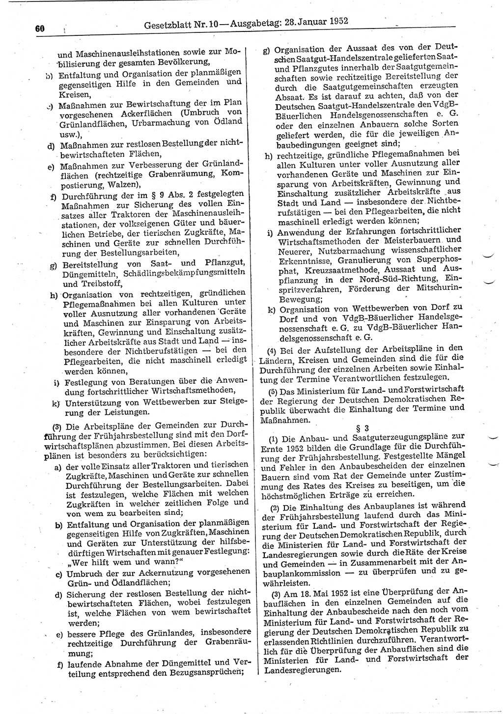 Gesetzblatt (GBl.) der Deutschen Demokratischen Republik (DDR) 1952, Seite 60 (GBl. DDR 1952, S. 60)