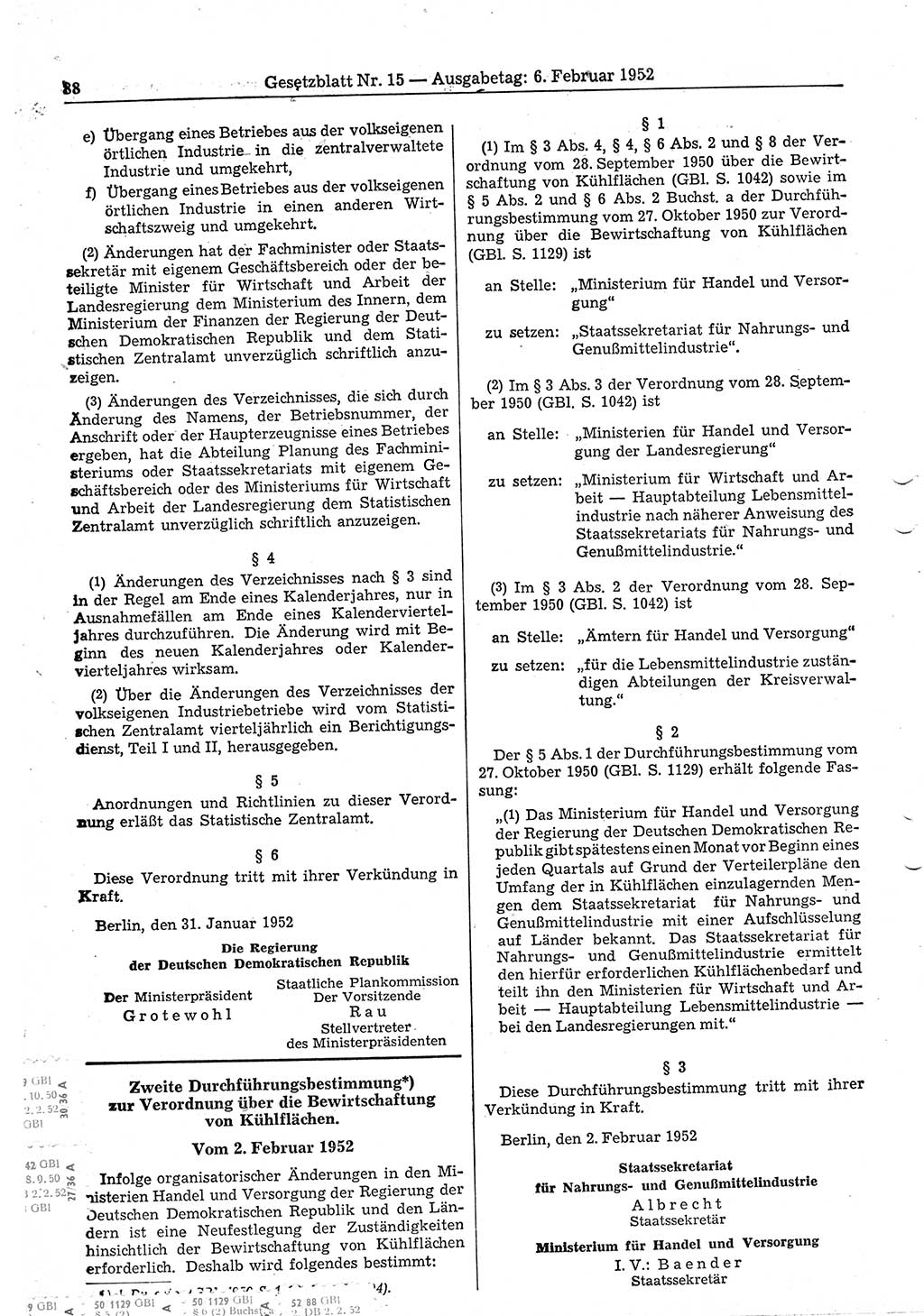 Gesetzblatt (GBl.) der Deutschen Demokratischen Republik (DDR) 1952, Seite 88 (GBl. DDR 1952, S. 88)
