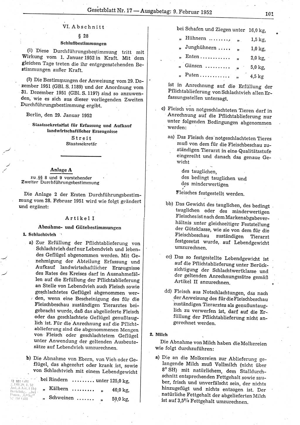 Gesetzblatt (GBl.) der Deutschen Demokratischen Republik (DDR) 1952, Seite 101 (GBl. DDR 1952, S. 101)