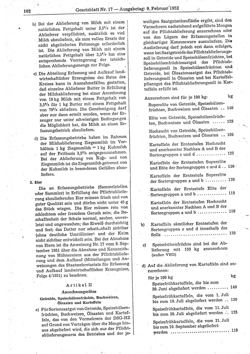 Gesetzblatt (GBl.) der Deutschen Demokratischen Republik (DDR) 1952, Seite 102 (GBl. DDR 1952, S. 102)